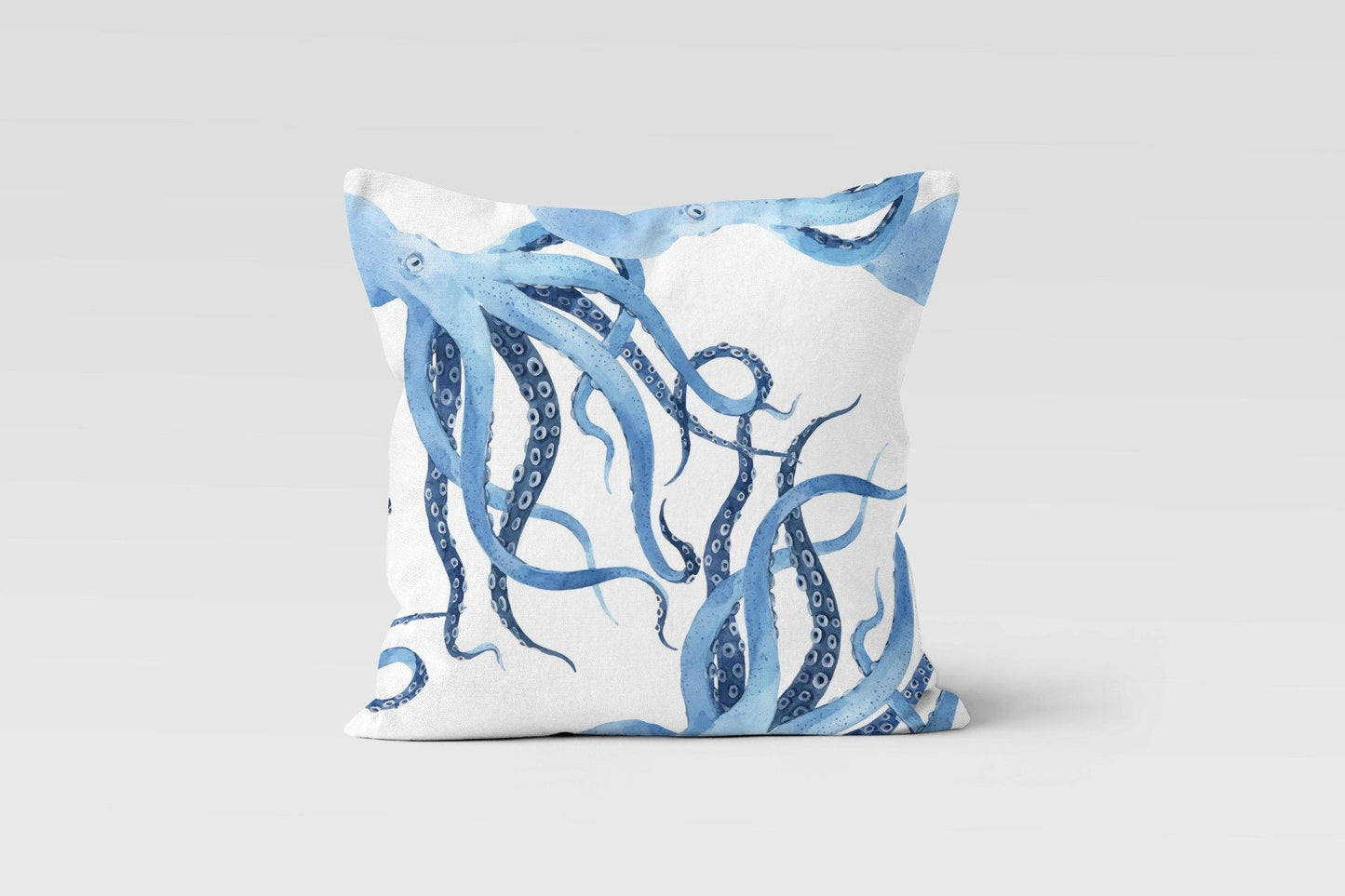 Red and Blue Octopus Cushion Cover, Watercolor Ocean Decor