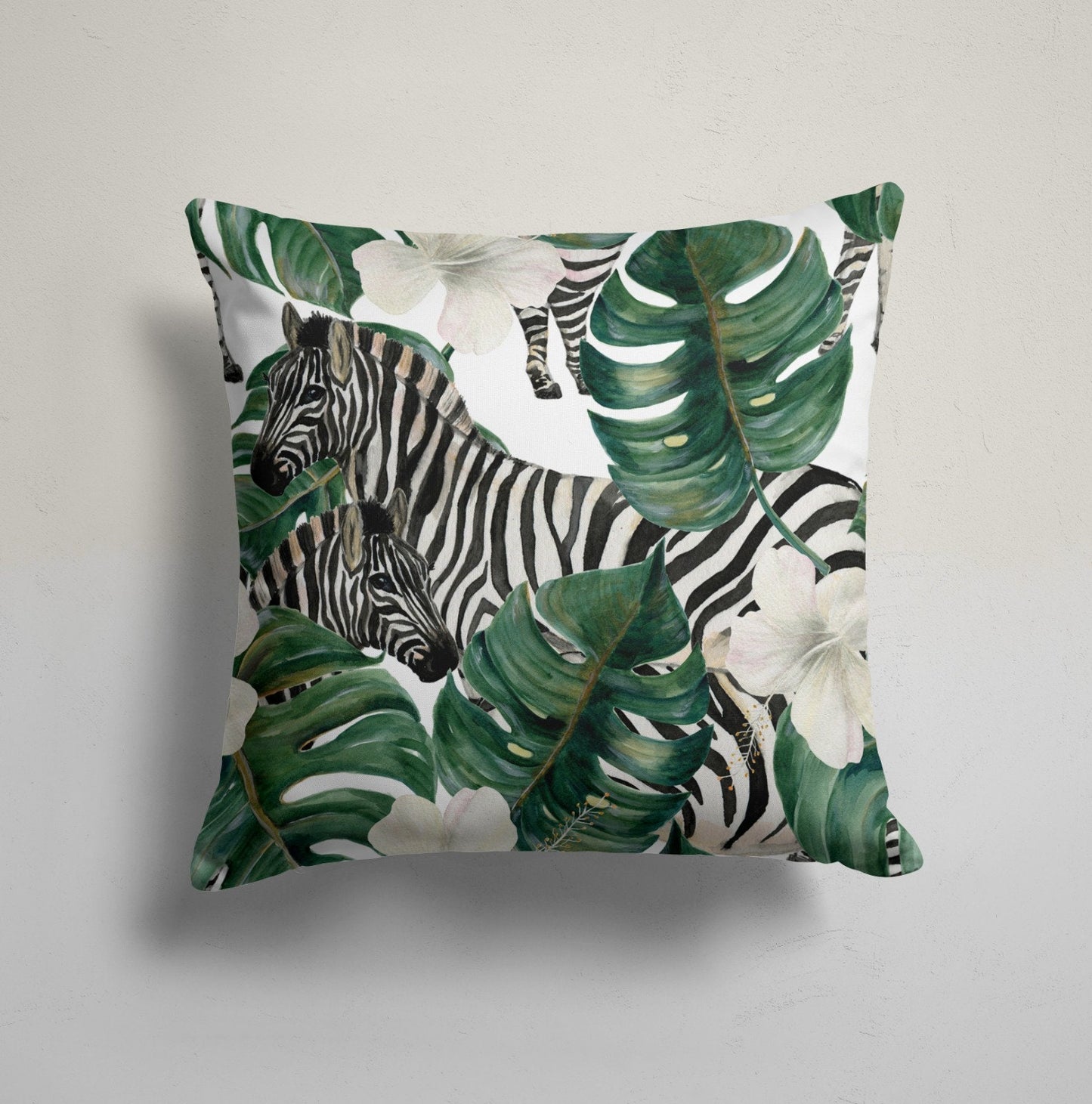 Jungle Green Palm Leaf Zebra Cushion Cover