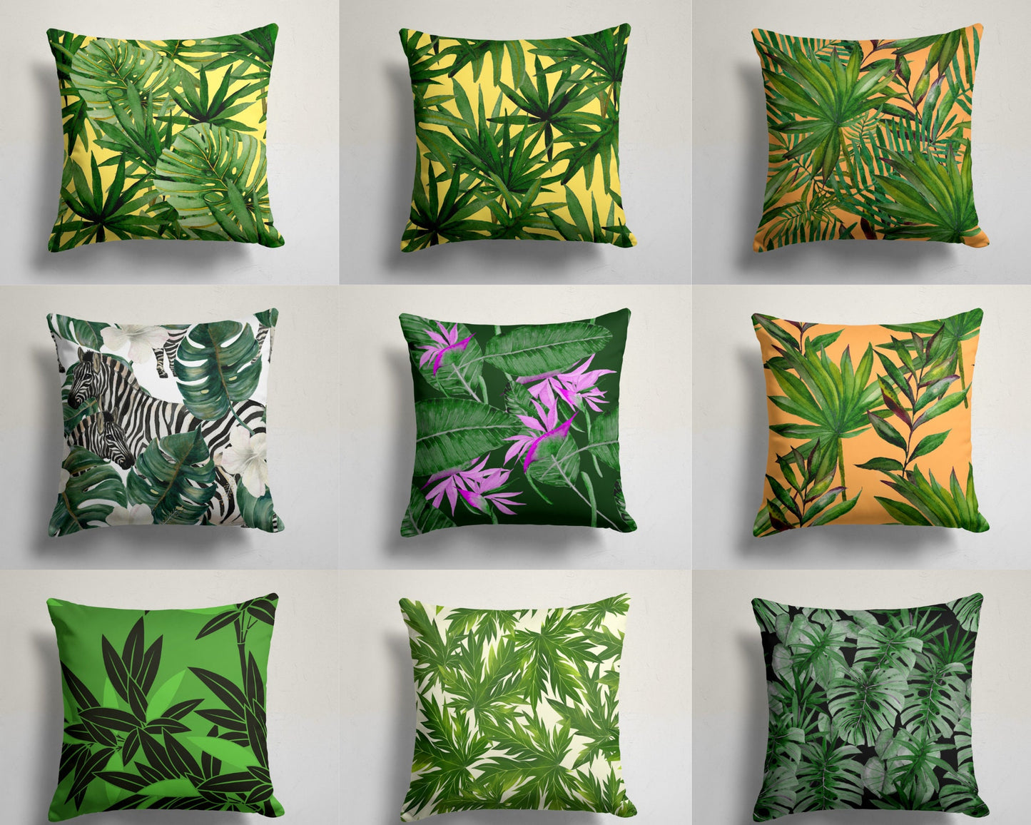 Jungle Green Palm Leaf Zebra Cushion Cover