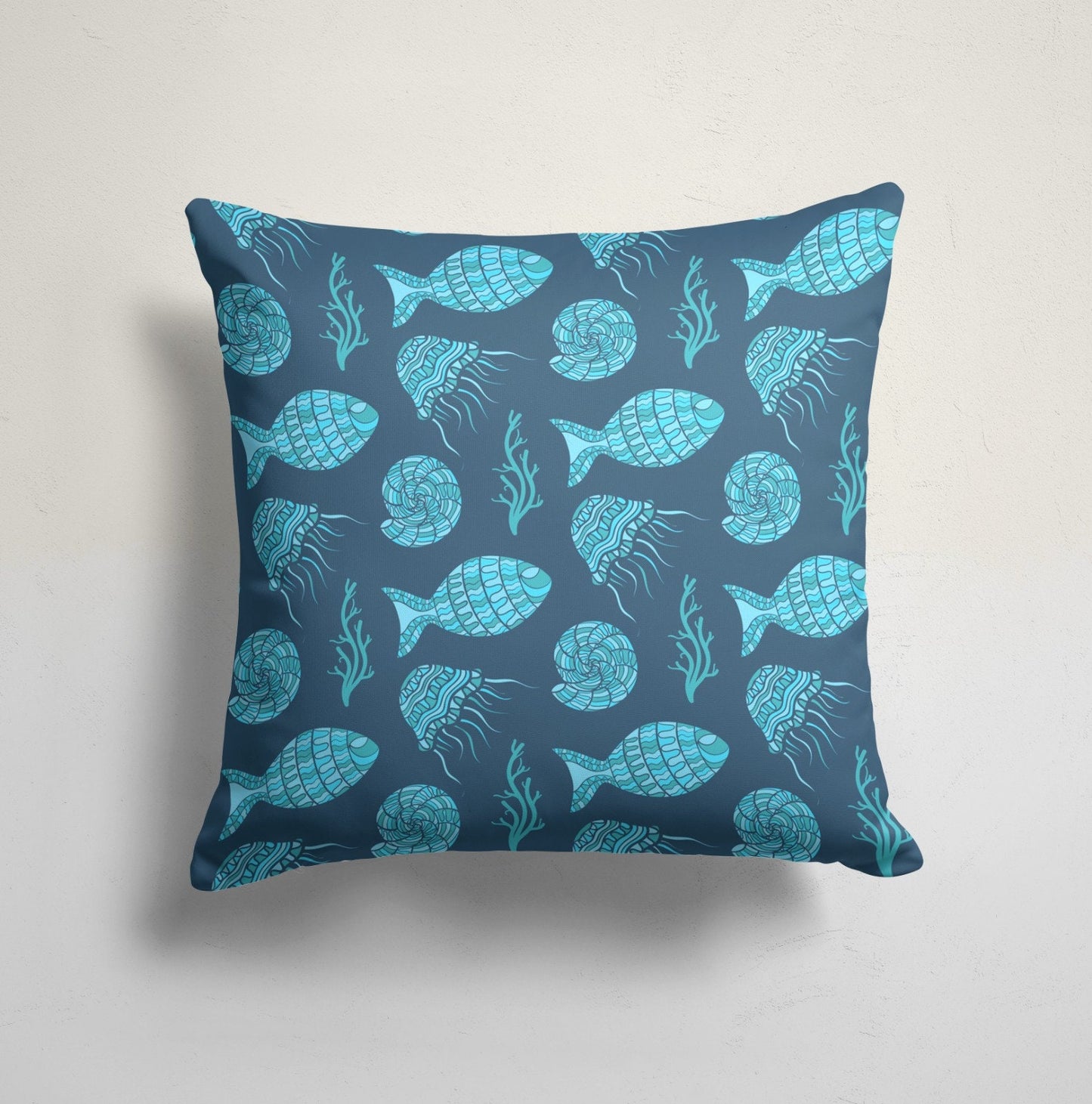 Nautical Seahorse and Seashell Cushion Cover