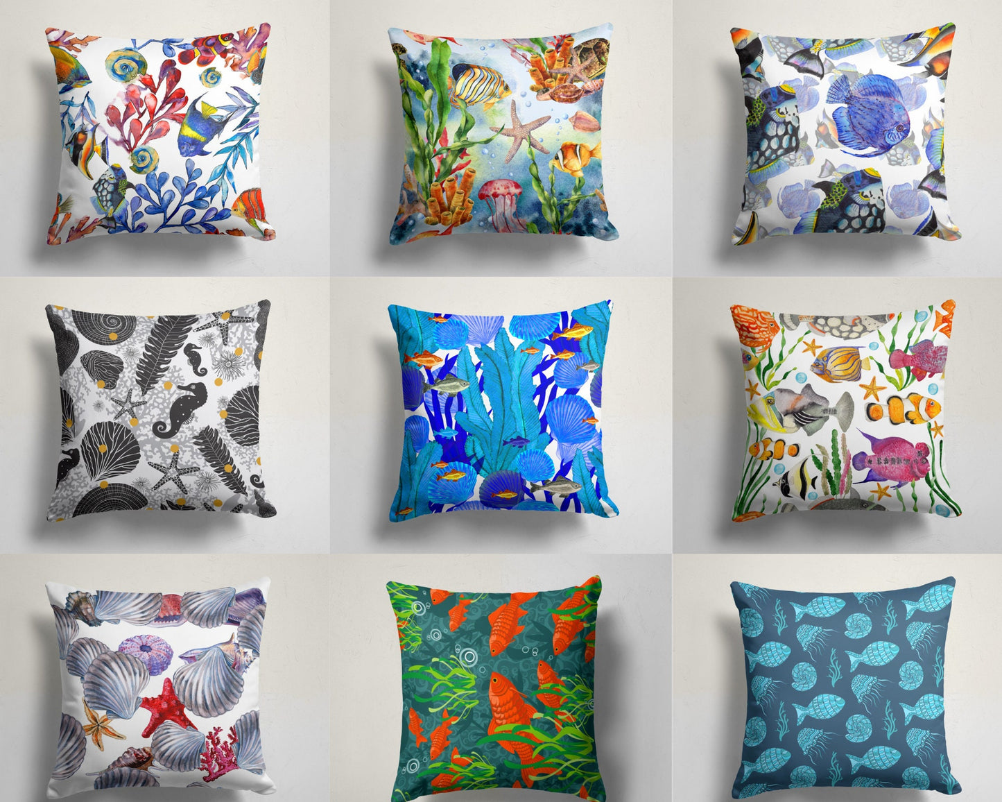 Nautical Seahorse and Seashell Cushion Cover