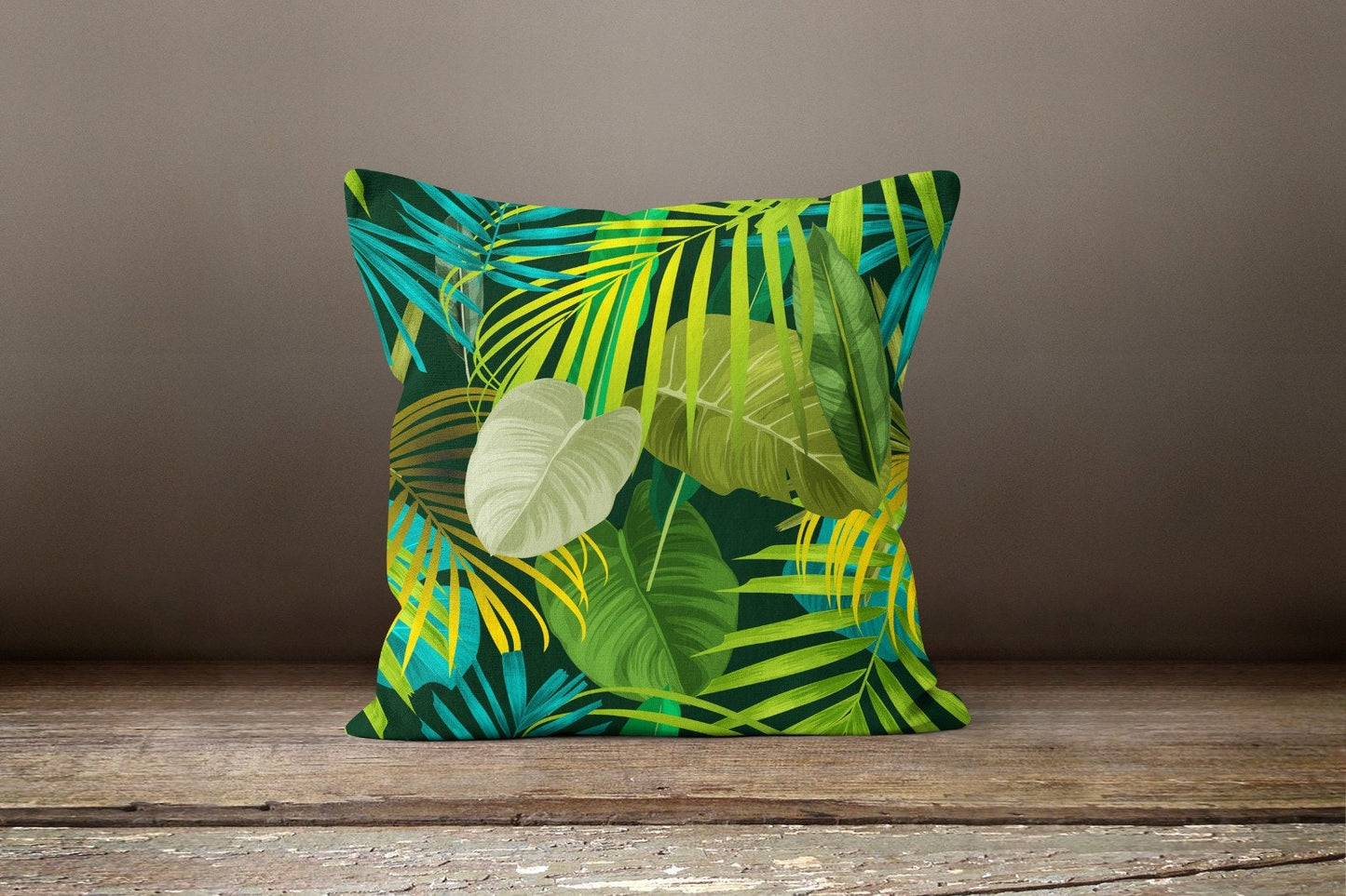 Green Monstera Palm Leaf Tropical Cushion Cover