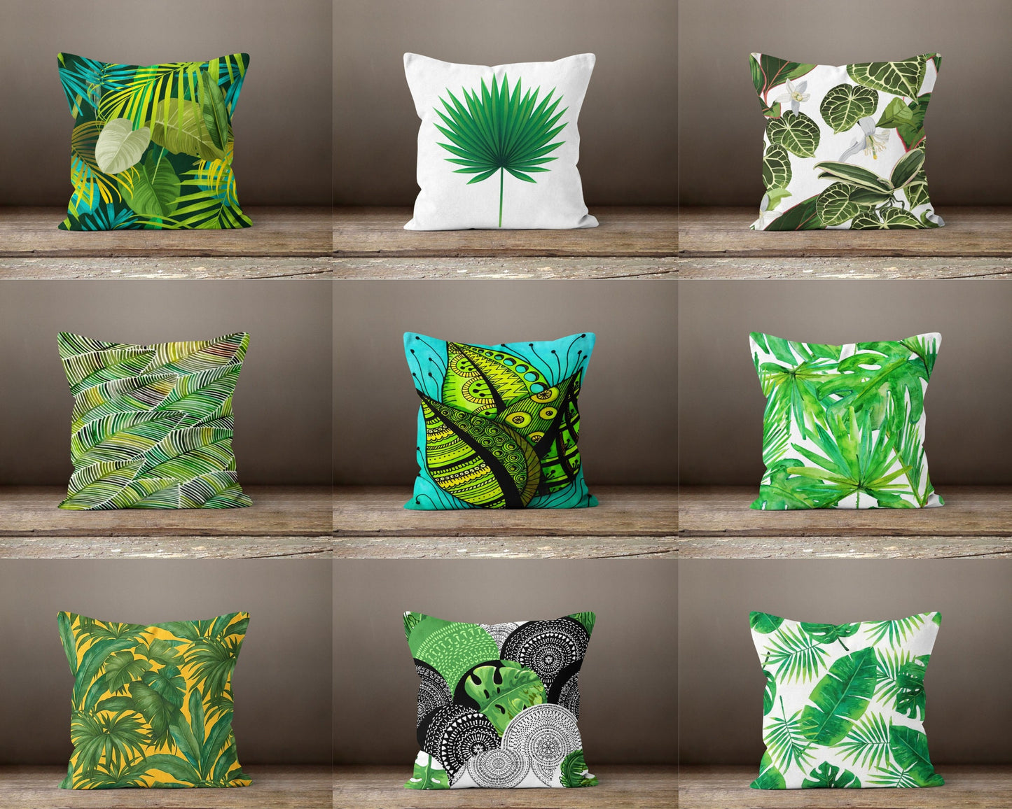 Green Monstera Palm Leaf Tropical Cushion Cover