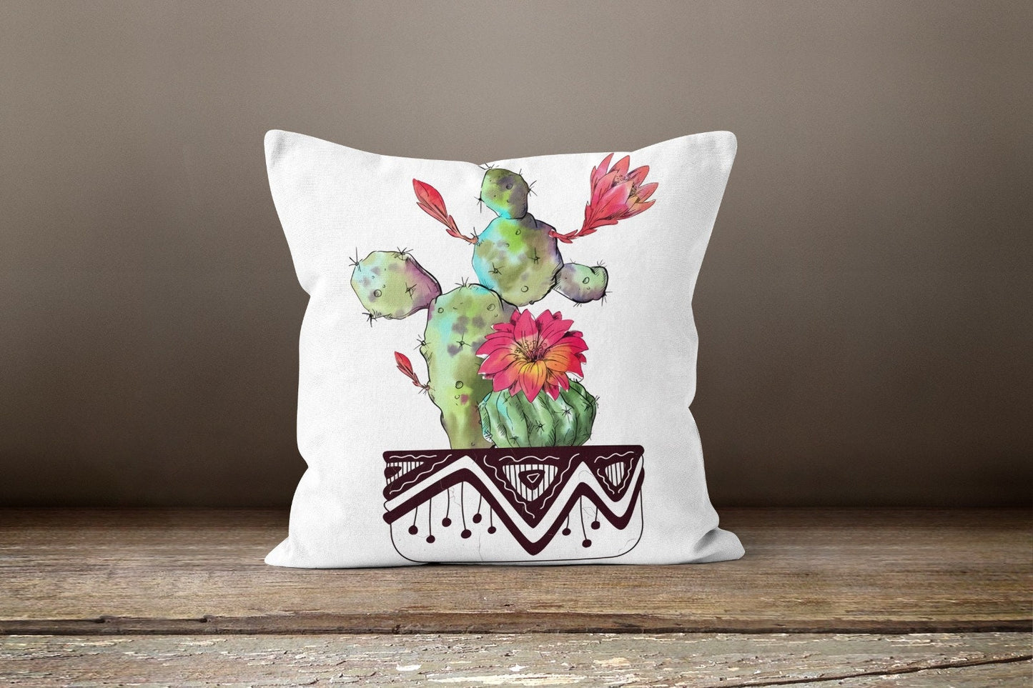 Cactus Cushion Cover Green and Pink Botanical Cushion Case