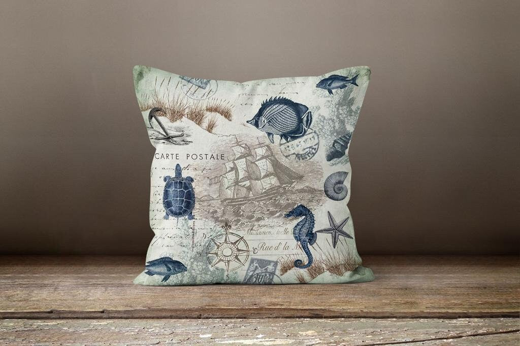 Nautical Sailing Boat Coral Seashell Cushion Cover