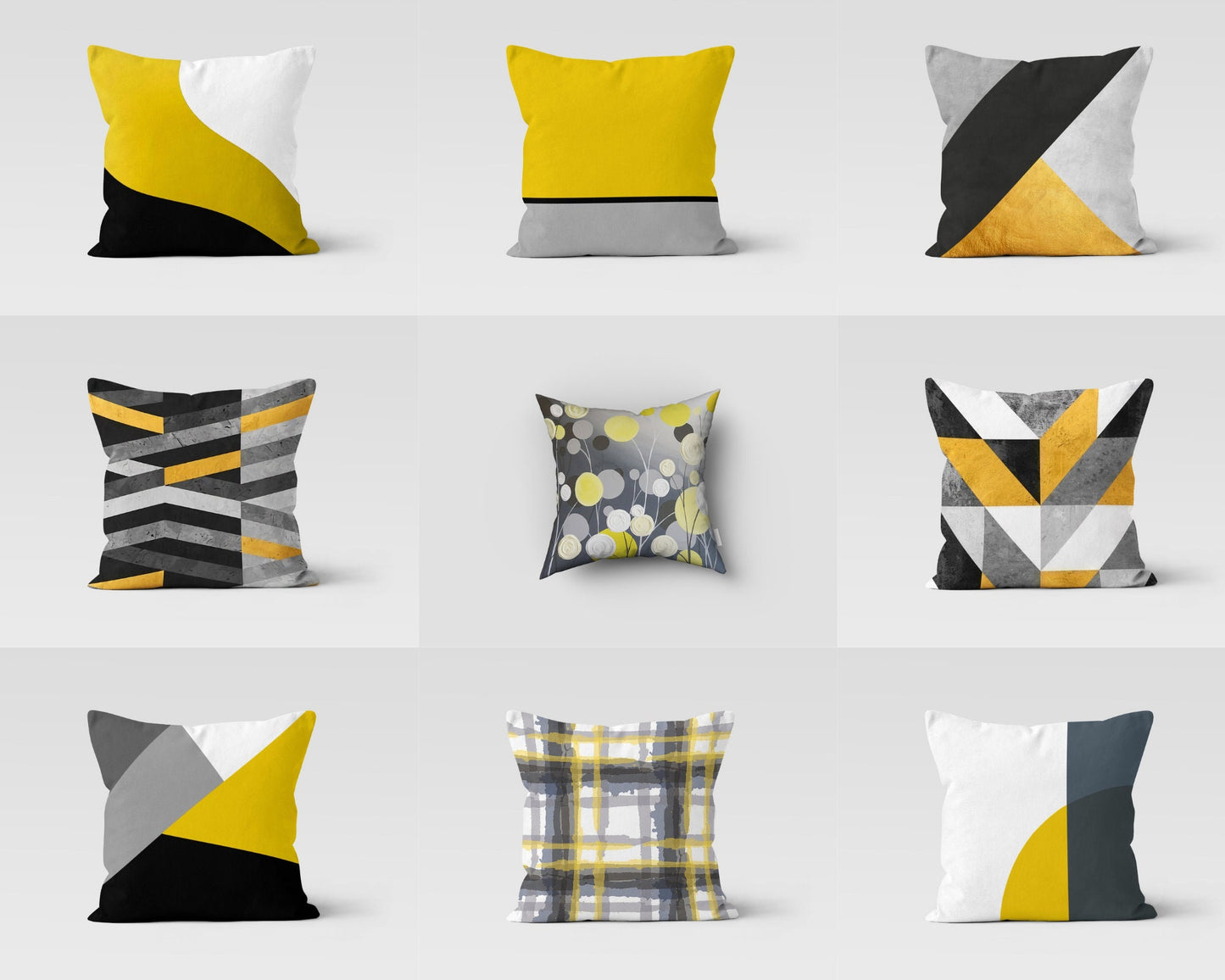 Geometric Yellow Grey Abstract Modern Cushion Cover