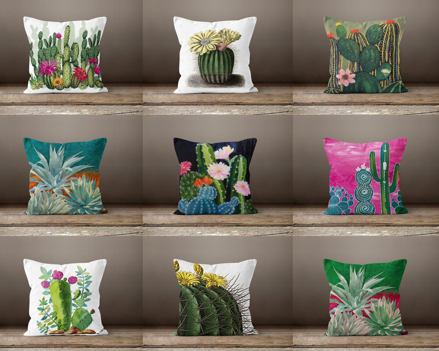 Green Cactus Succulent Plant Botanical Cushion Cover
