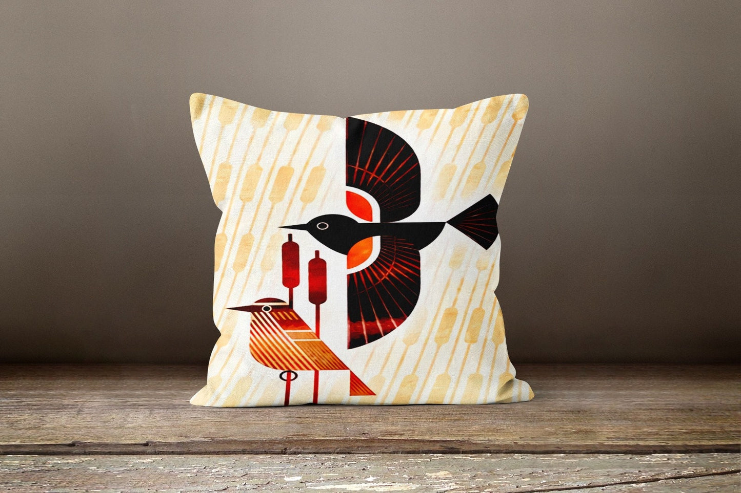 Floral Birdcage Cushion Cover, Winter Birds in Forest Decor