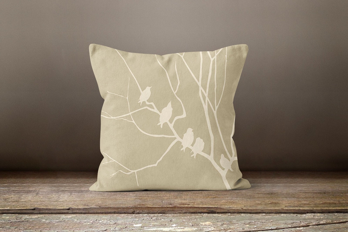 Floral Birdcage Cushion Cover, Winter Birds in Forest Decor