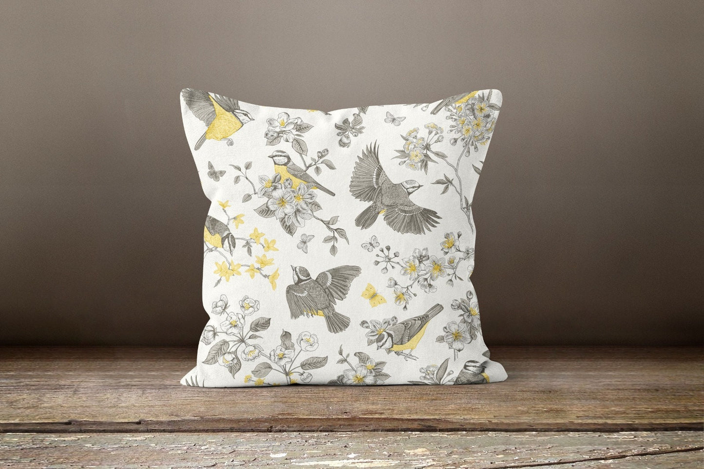 Floral Birdcage Cushion Cover, Winter Birds in Forest Decor