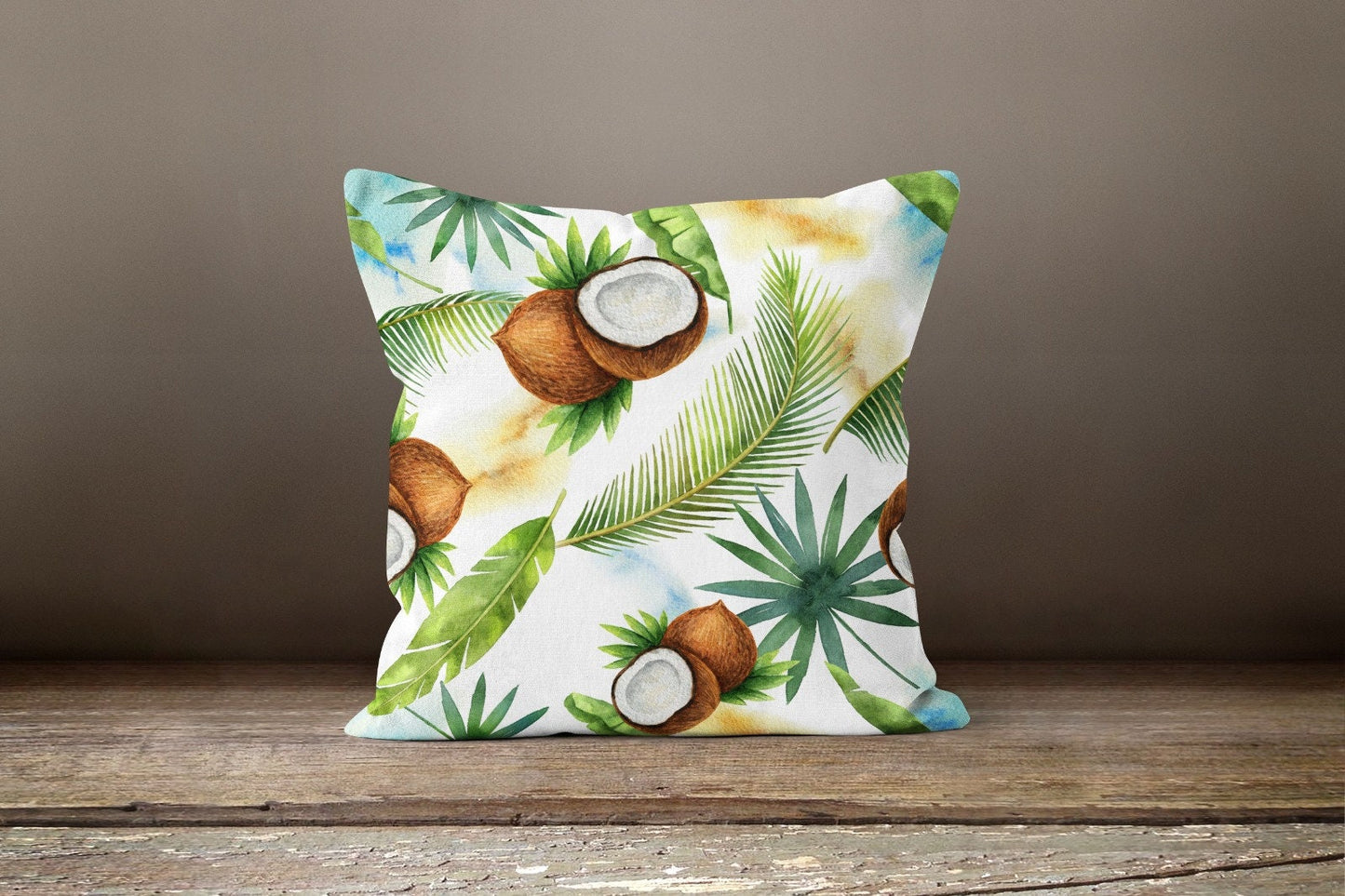 Tropical Coconuts and Palm Leaves Cushion Cover, Summer Design
