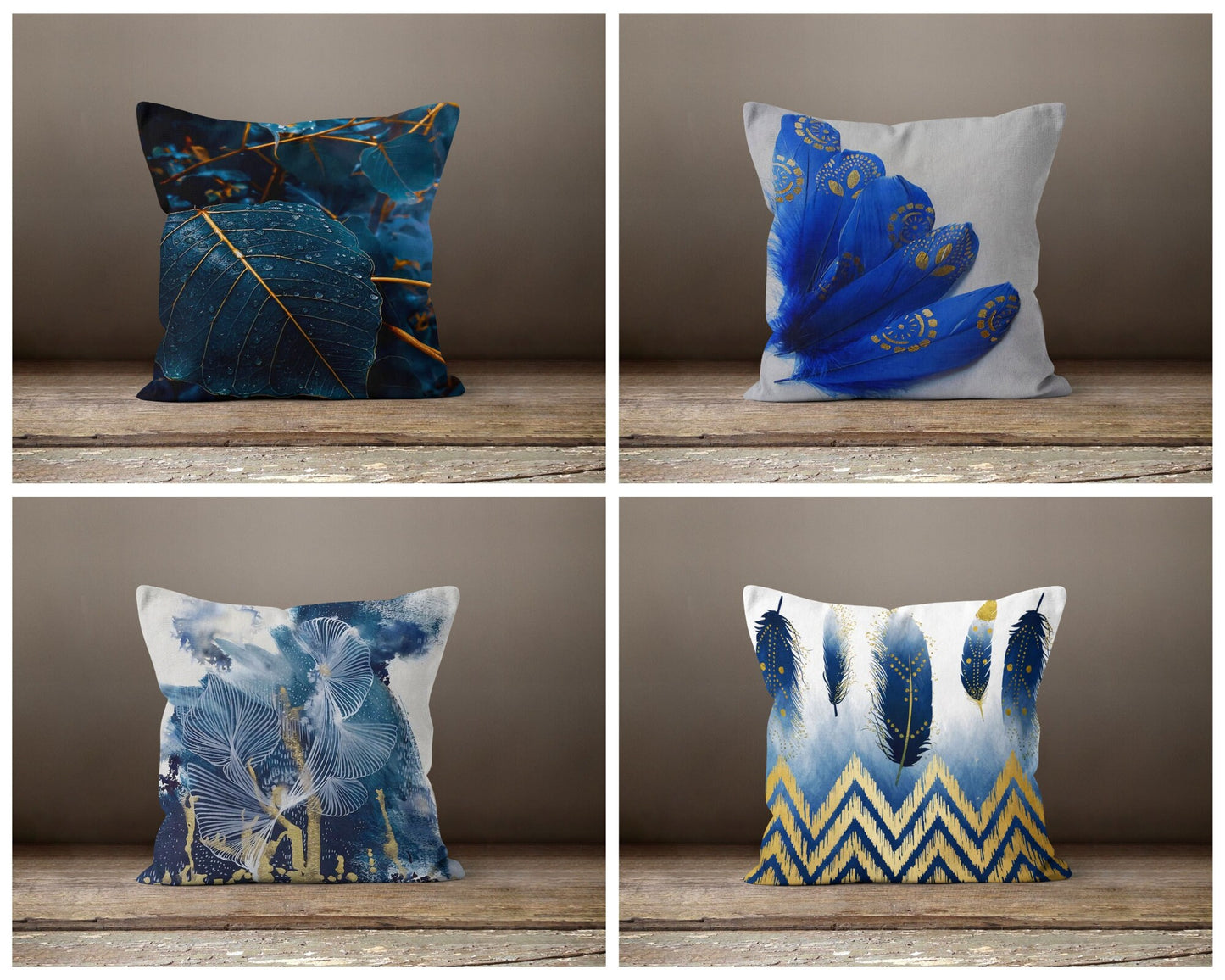 Navy Blue Modern Floral Cushion Cover