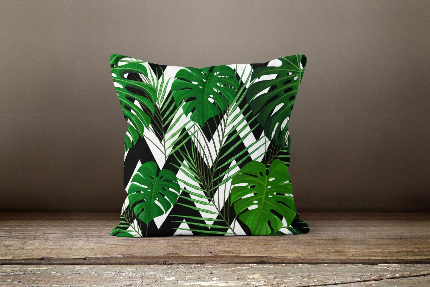 Green Palm Leaves Botanical Monstera Cushion Cover