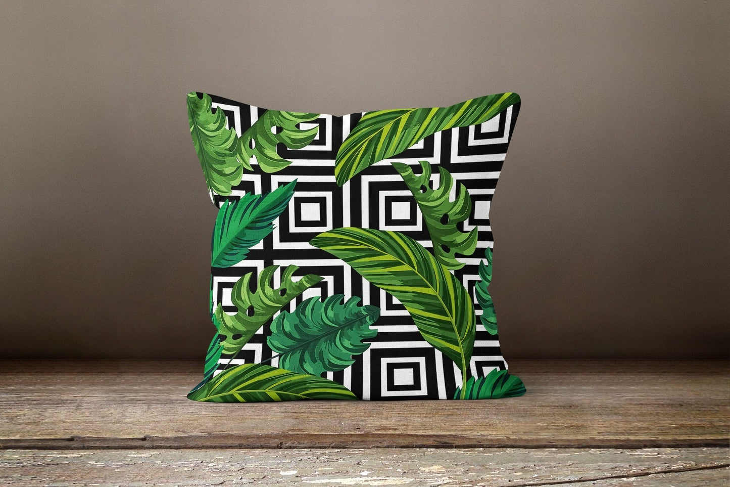 Green Palm Leaves Tropical Flower Cushion Cover