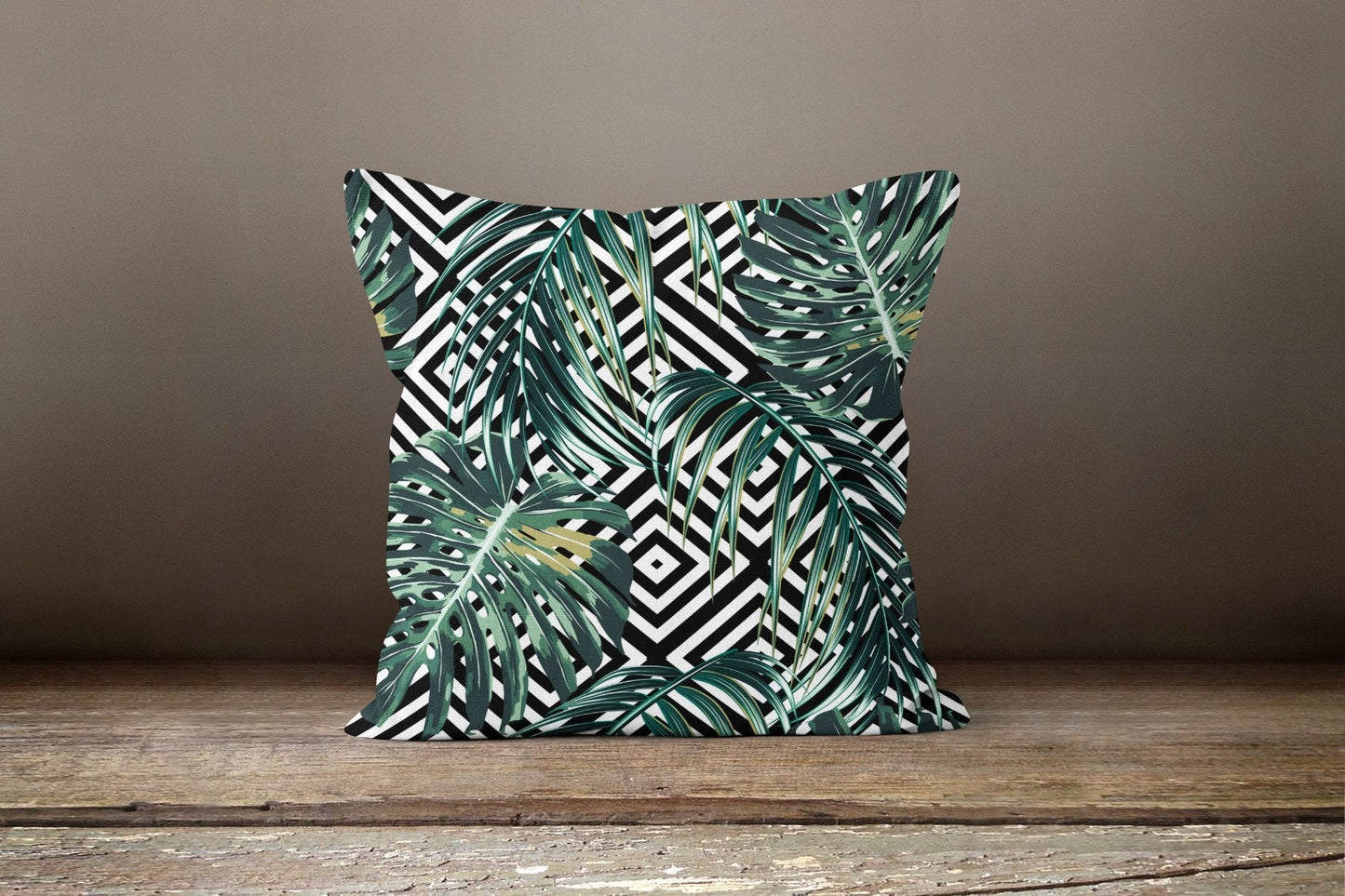 Green Palm Leaves Tropical Flower Cushion Cover