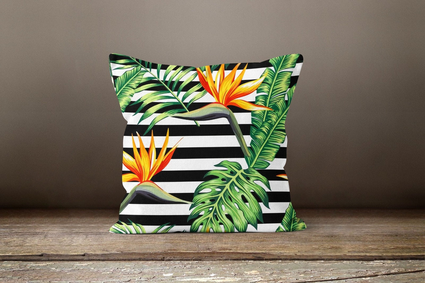 Green Palm Leaves Tropical Flower Cushion Cover