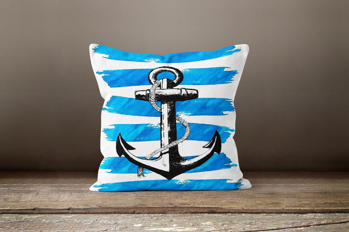 Nautical Blue Anchor Rope Coastal Cushion Cover