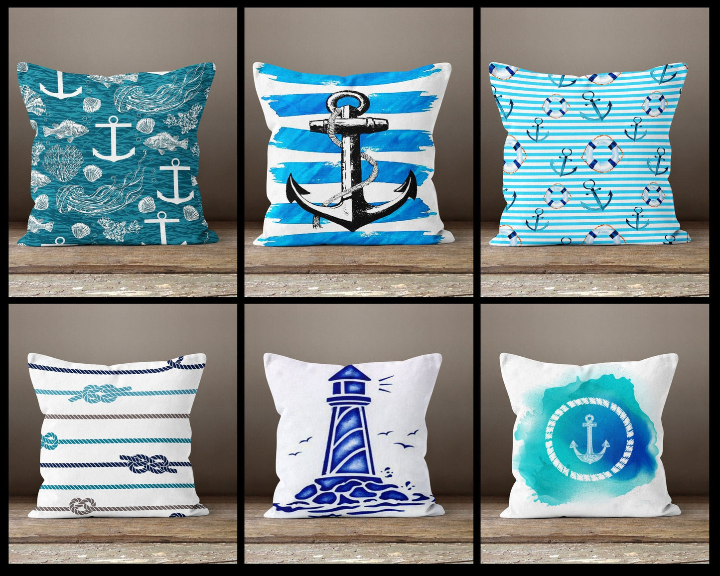 Nautical Blue Anchor Rope Coastal Cushion Cover