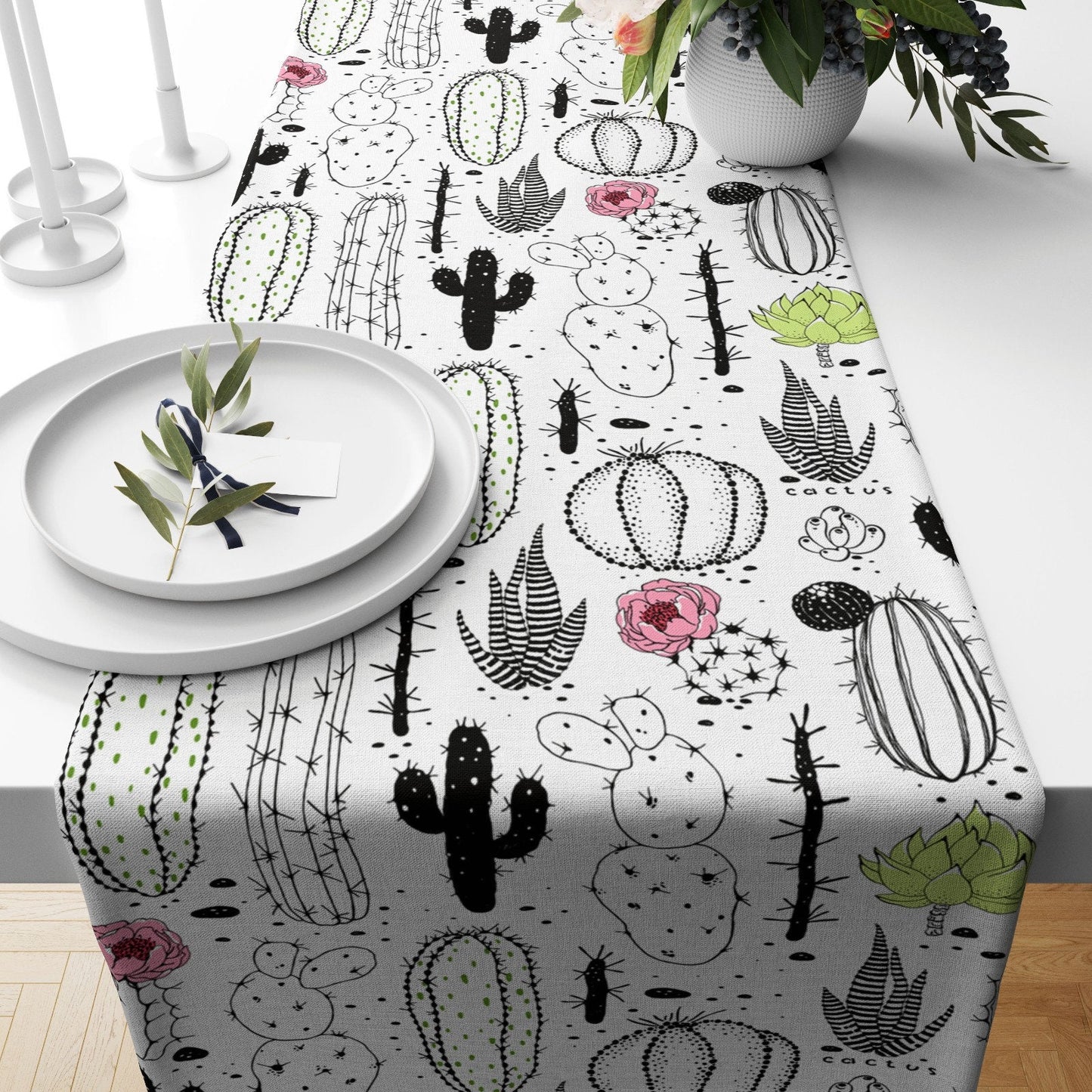 Succulent Cactus and Botanical Table Runner