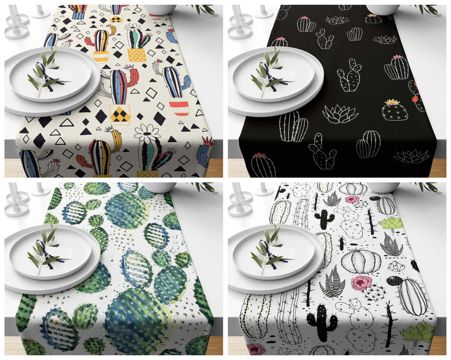 Succulent Cactus and Botanical Table Runner