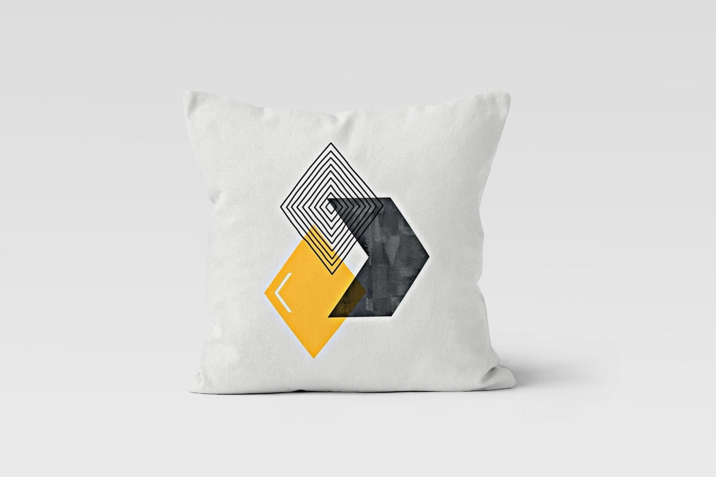 Mid Century Modern Yellow Grey Geometric Cushion Cover