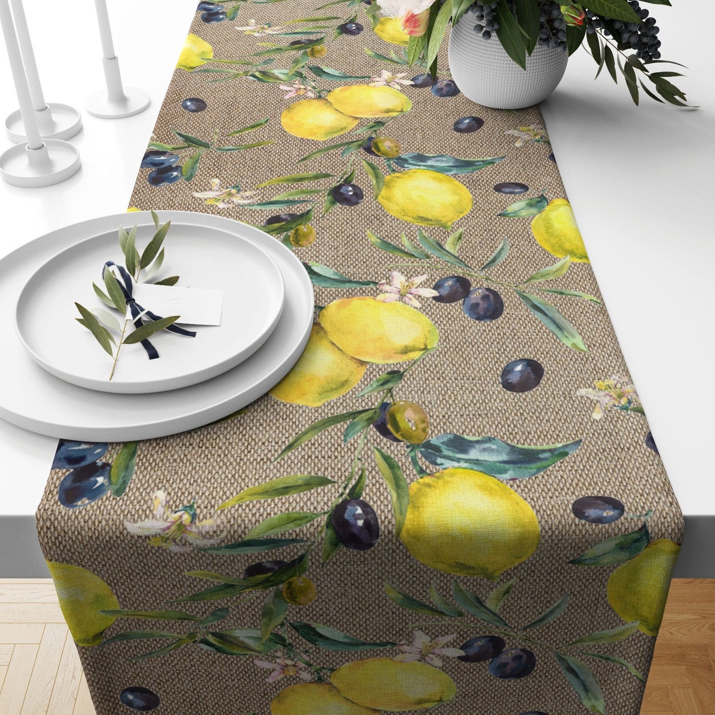 Olive and Lemon Table Runner