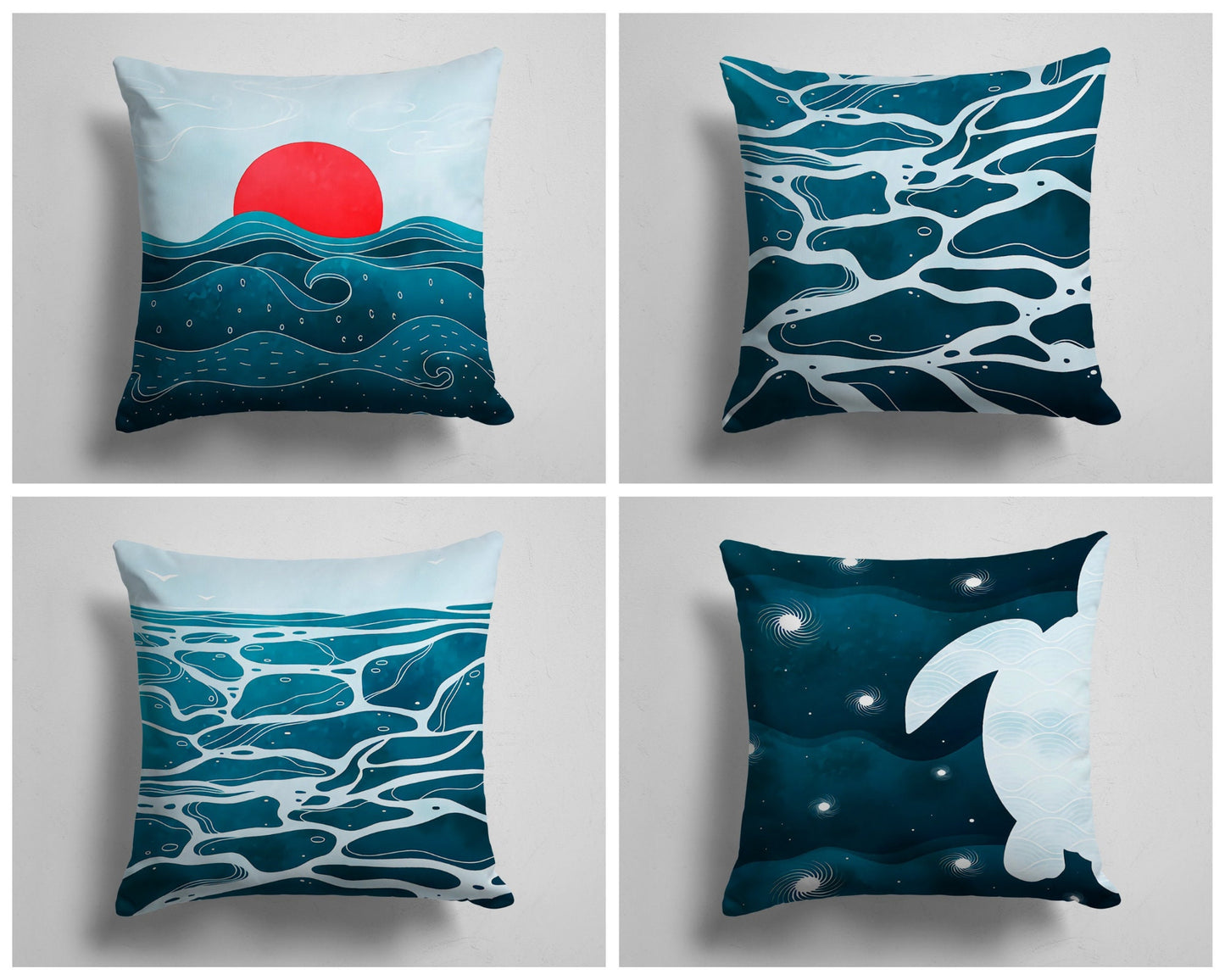 Sea Waves and Turtle Pattern Sunbath Cushion Cover