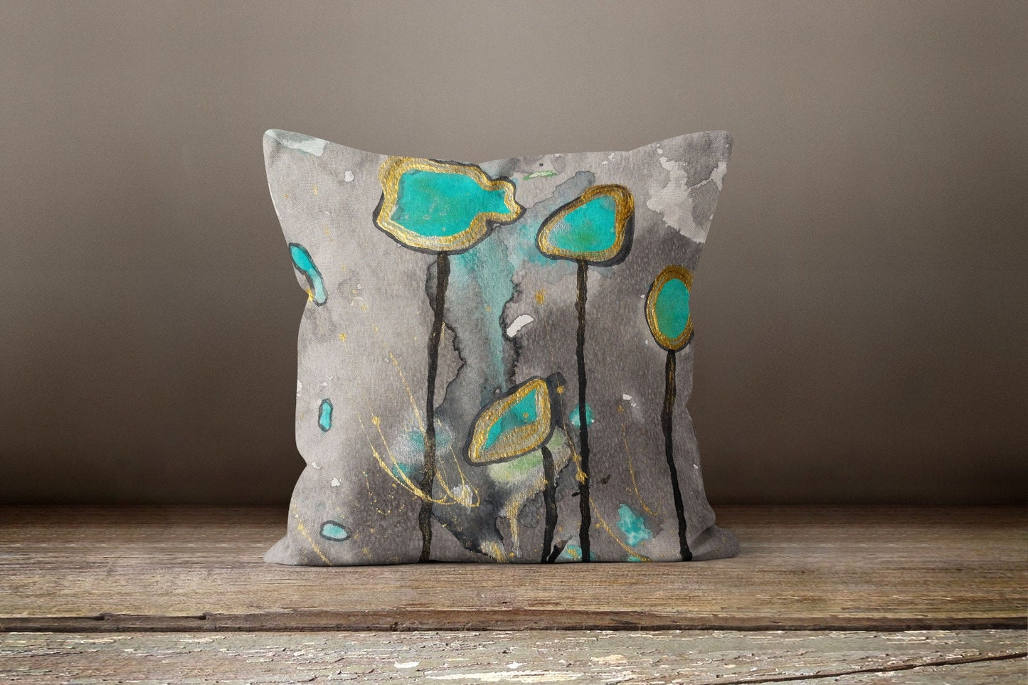 Blue Green Modern Flower Cushion Cover Abstract Cushion Case