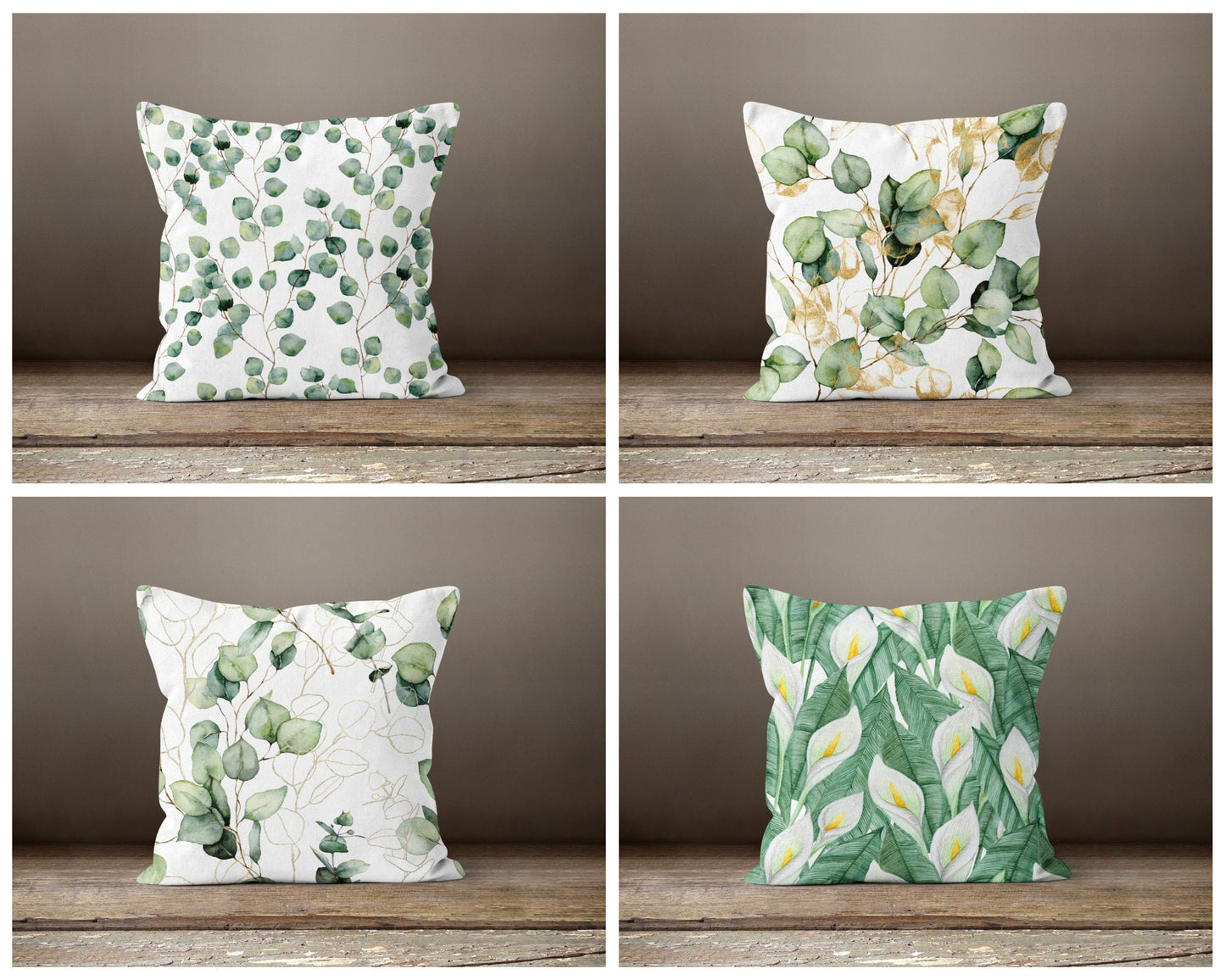 Eucalyptus Aromatic Leaves Green Flower Cushion Cover