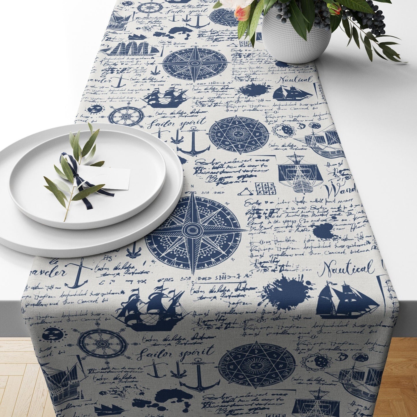 Anchor Coral Table Runner Nautical Table Top