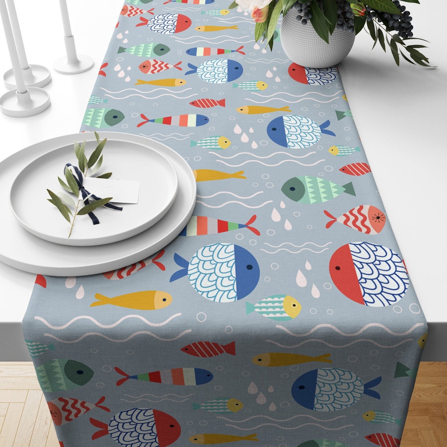 Blue Table Runner with Nautical Table Decor
