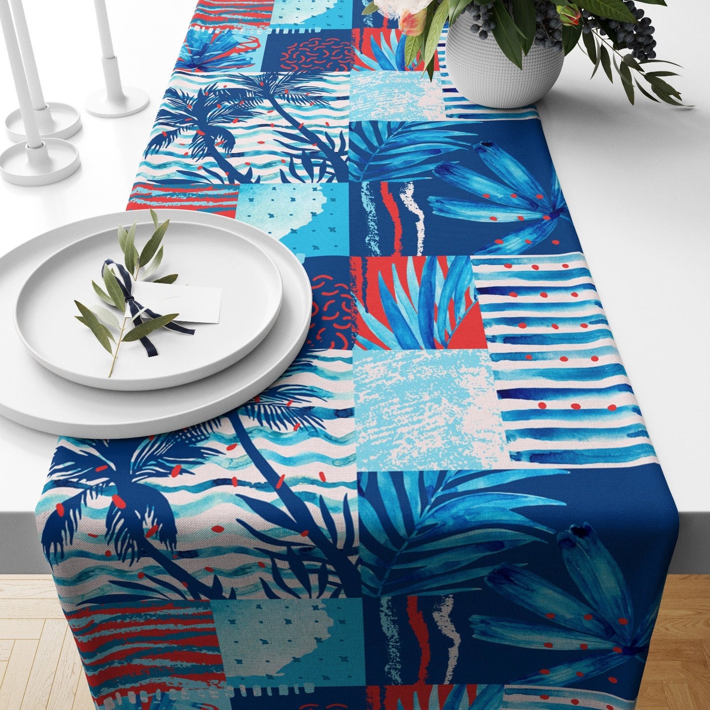 Blue Table Runner with Nautical Table Decor