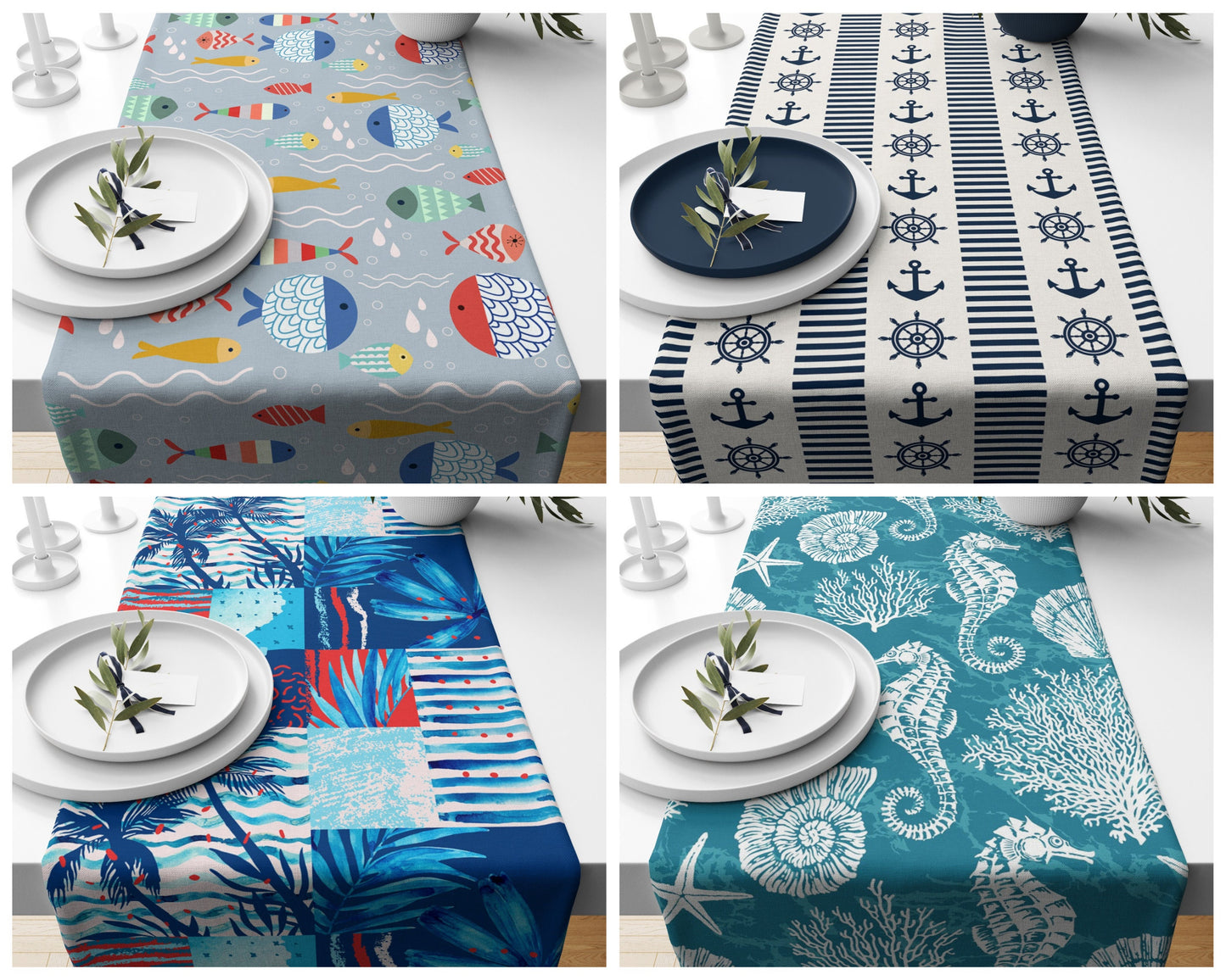 Blue Table Runner with Nautical Table Decor