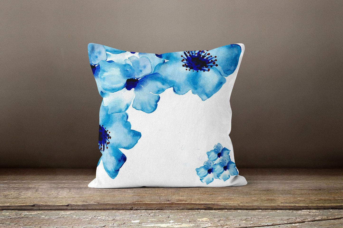 Blue Purple Abstract Paint Effect Floral Cushion Cover