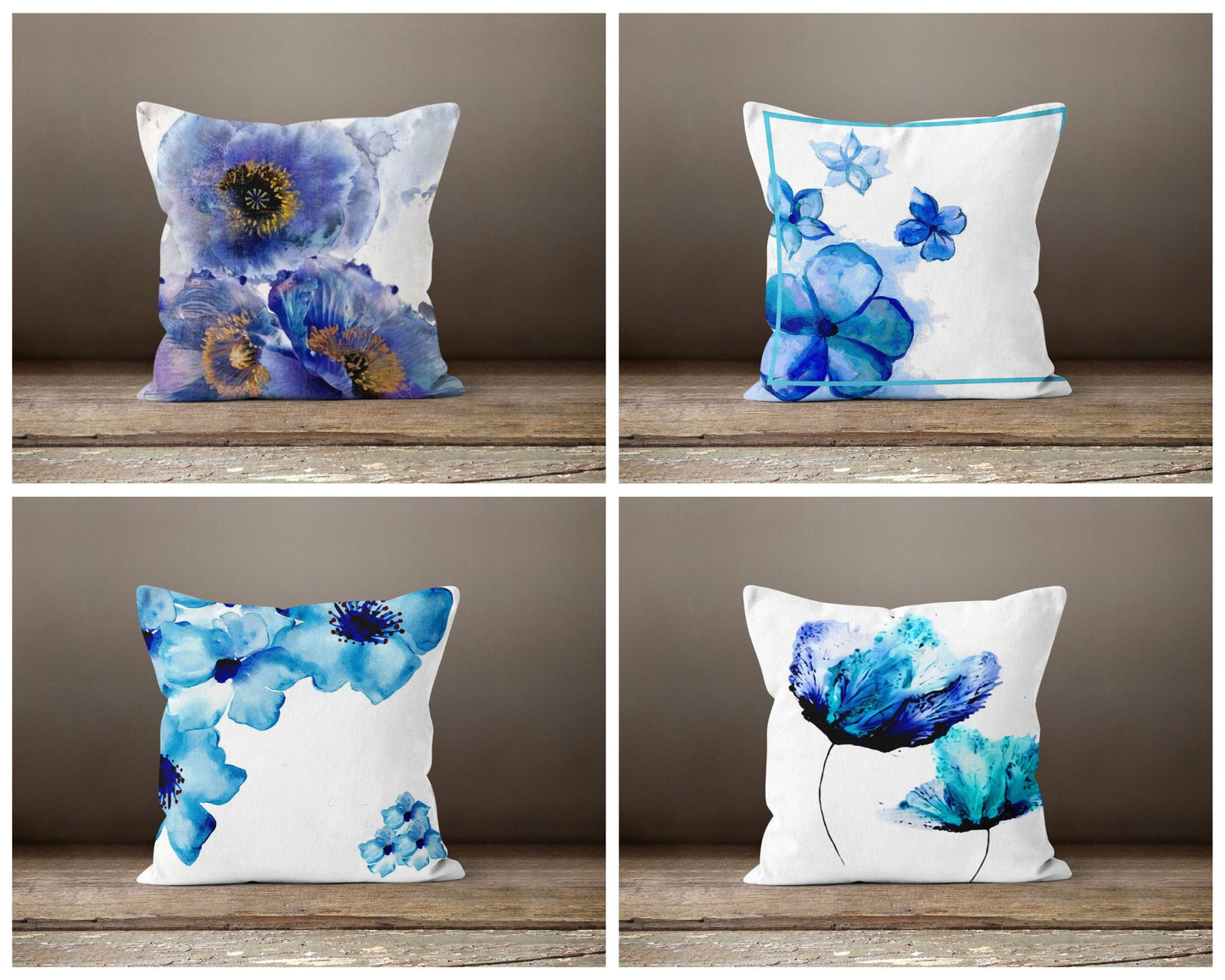 Blue Purple Abstract Paint Effect Floral Cushion Cover