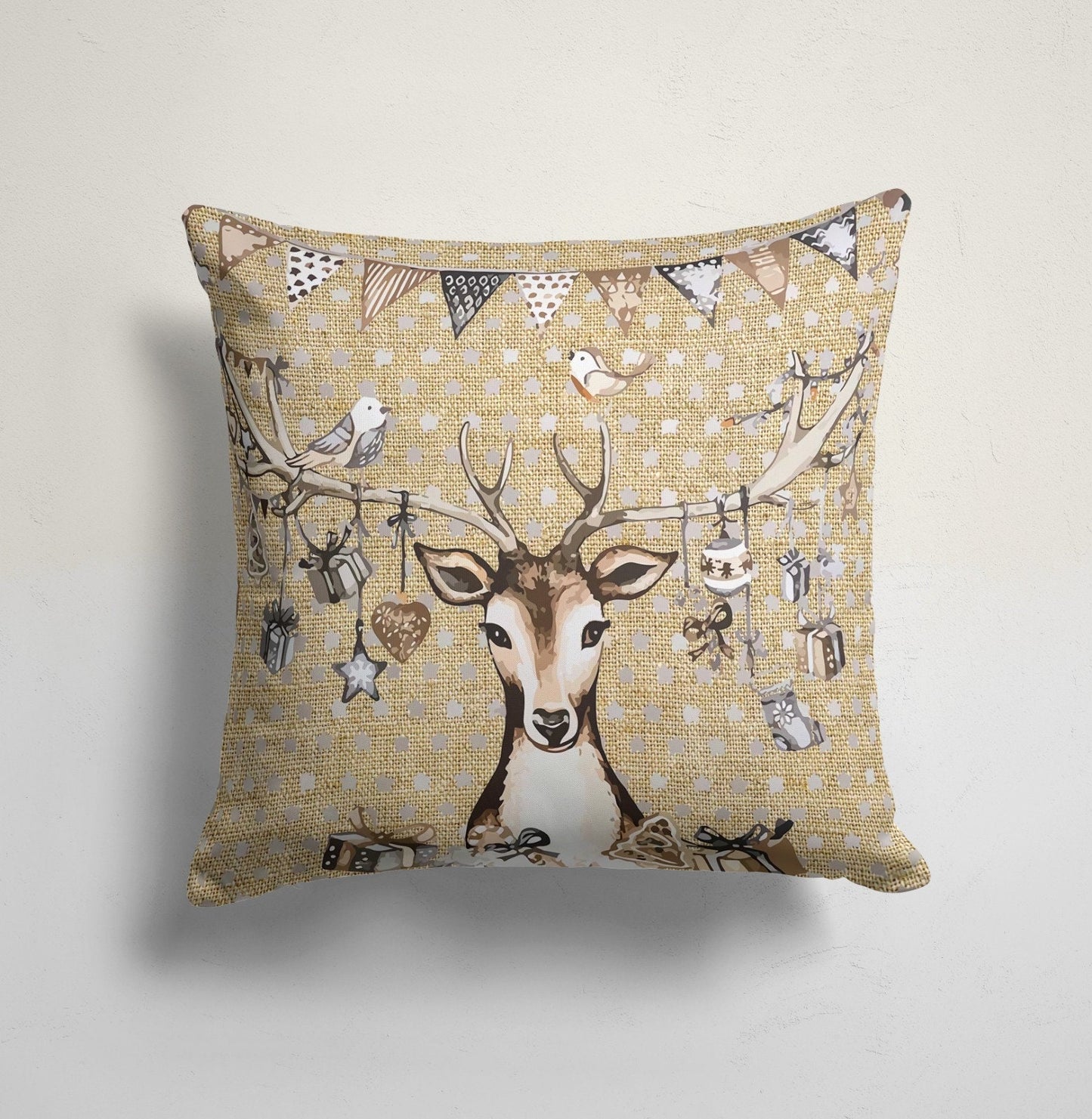 Woodland Deer, Stag Cushion Cover, Holiday Wreath Design