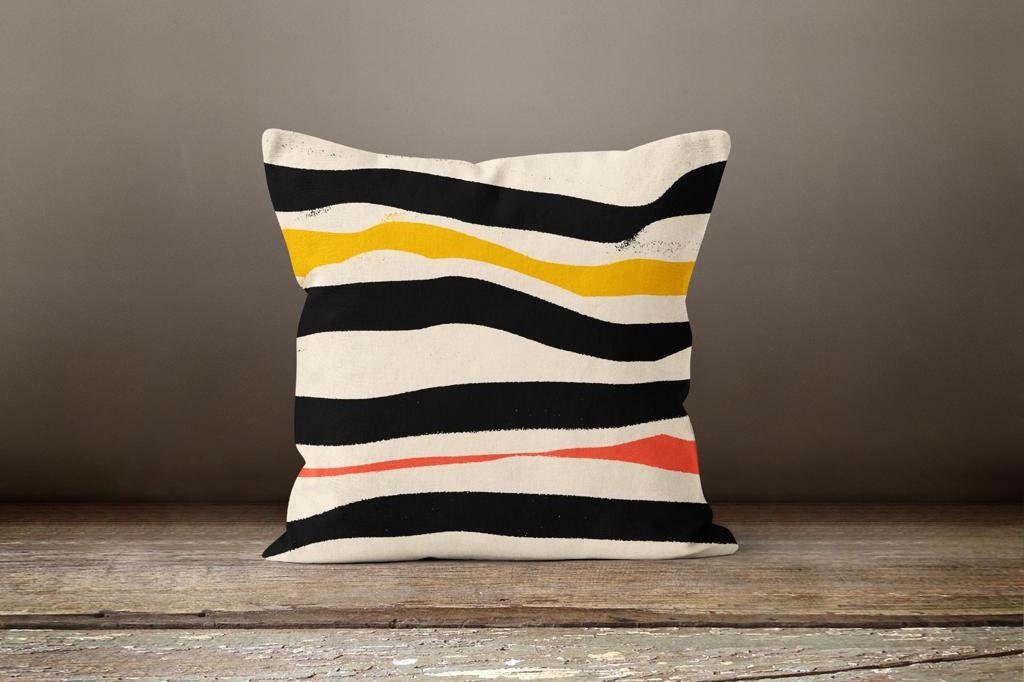 Abstract Yellow Bloom, Bold Stripe, Ikat Streaks Cushion Cover
