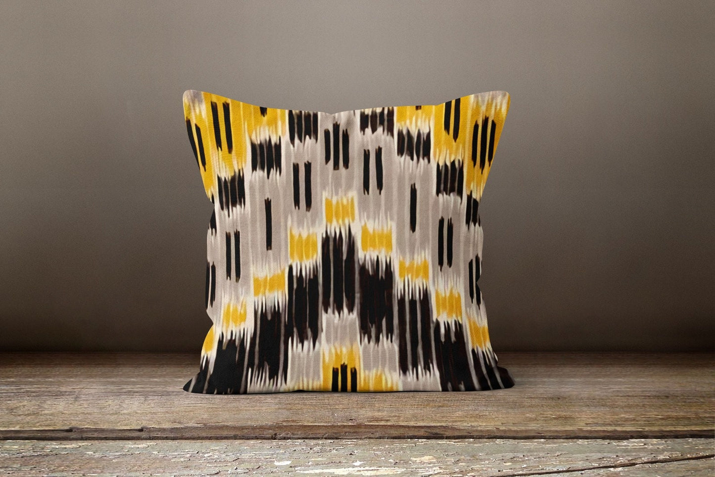 Abstract Yellow Bloom, Bold Stripe, Ikat Streaks Cushion Cover