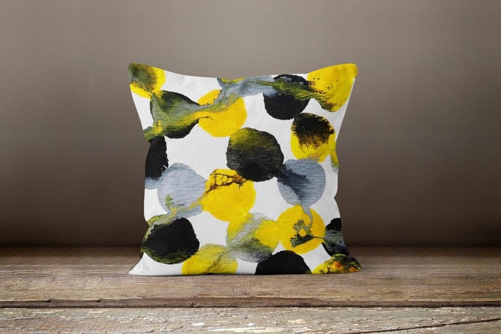 Abstract Yellow Bloom, Bold Stripe, Ikat Streaks Cushion Cover