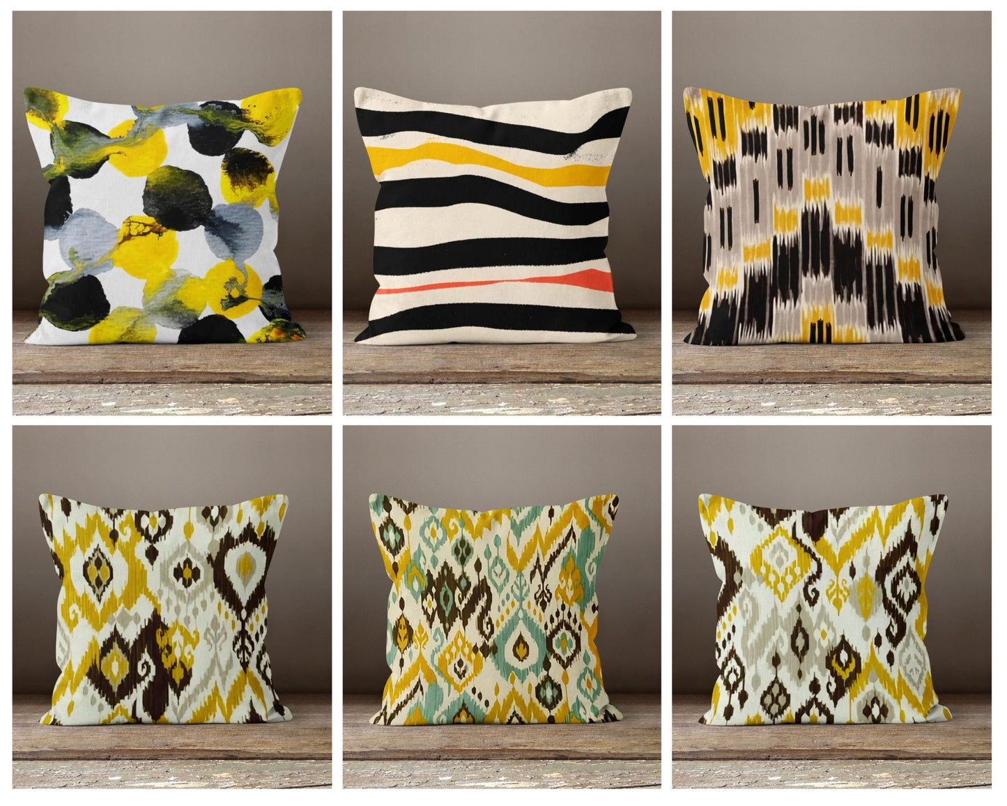 Abstract Yellow Bloom, Bold Stripe, Ikat Streaks Cushion Cover