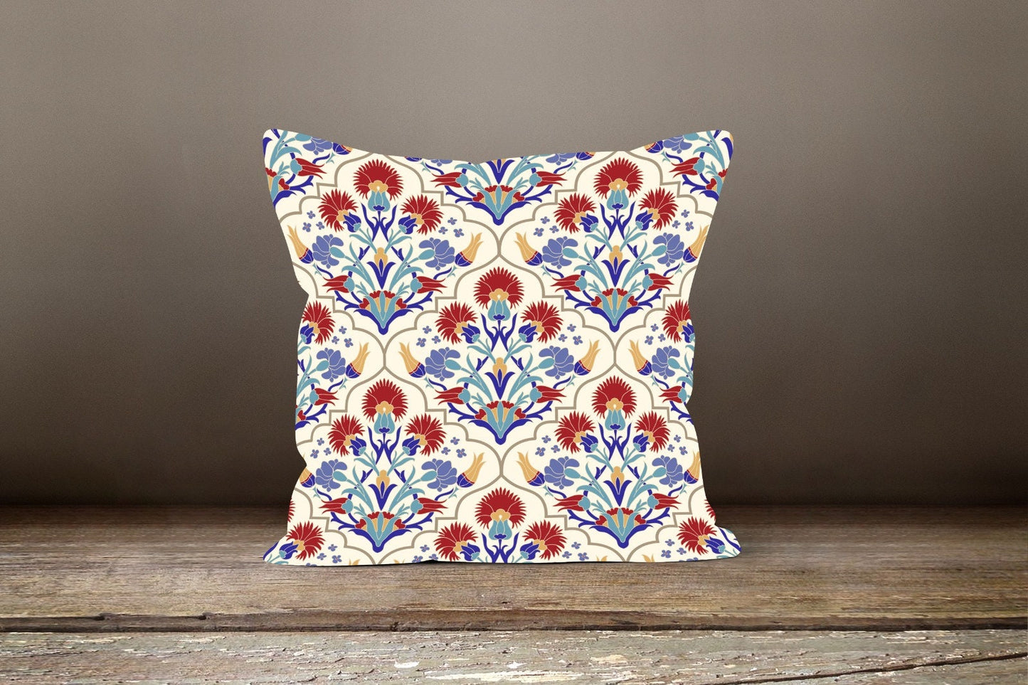 Blue Geometric Turkish Mosaic Style Floral Cushion Cover