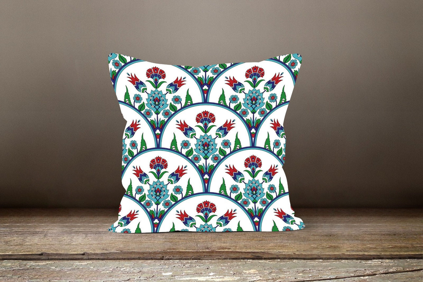 Blue Geometric Turkish Mosaic Style Floral Cushion Cover