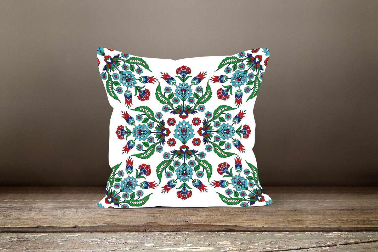 Blue Geometric Turkish Mosaic Style Floral Cushion Cover