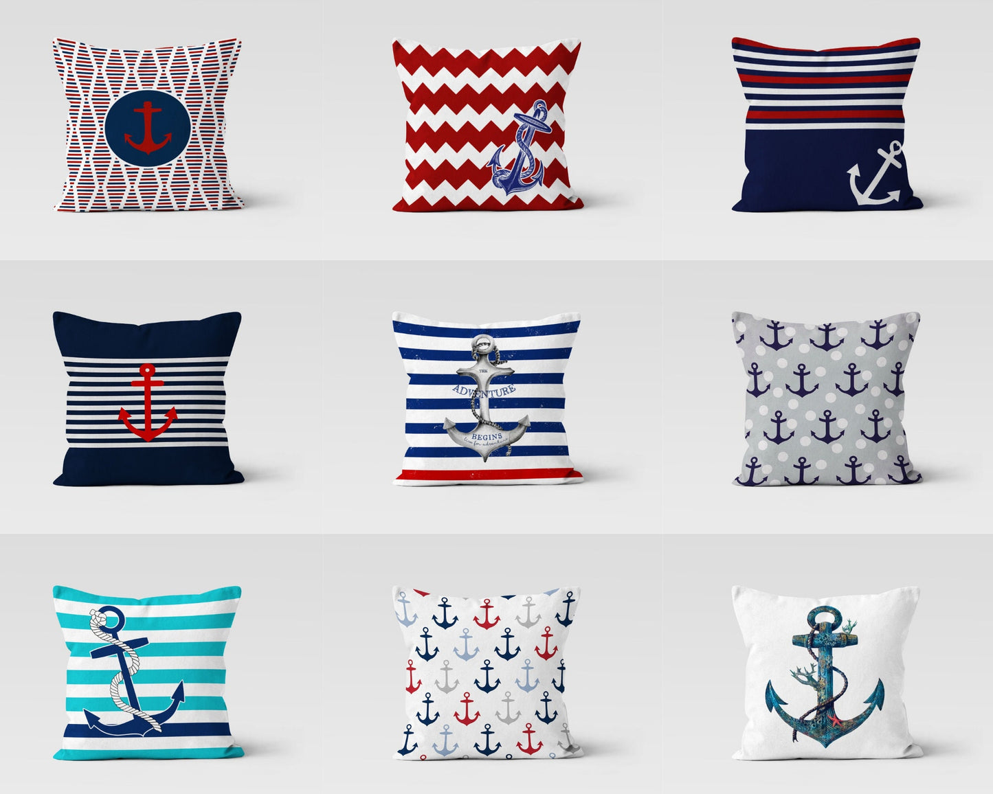 Nautical Anchor Blue Marine Cushion Cover