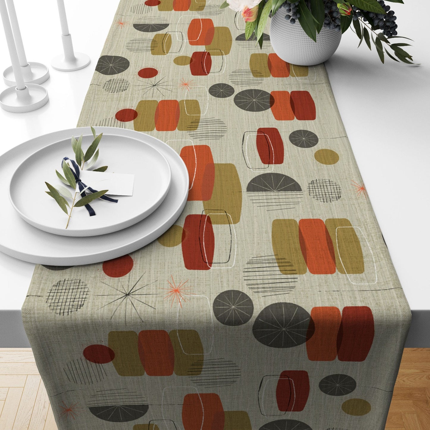 Colourful Retro Mid Century Modern Geometric Table Runner
