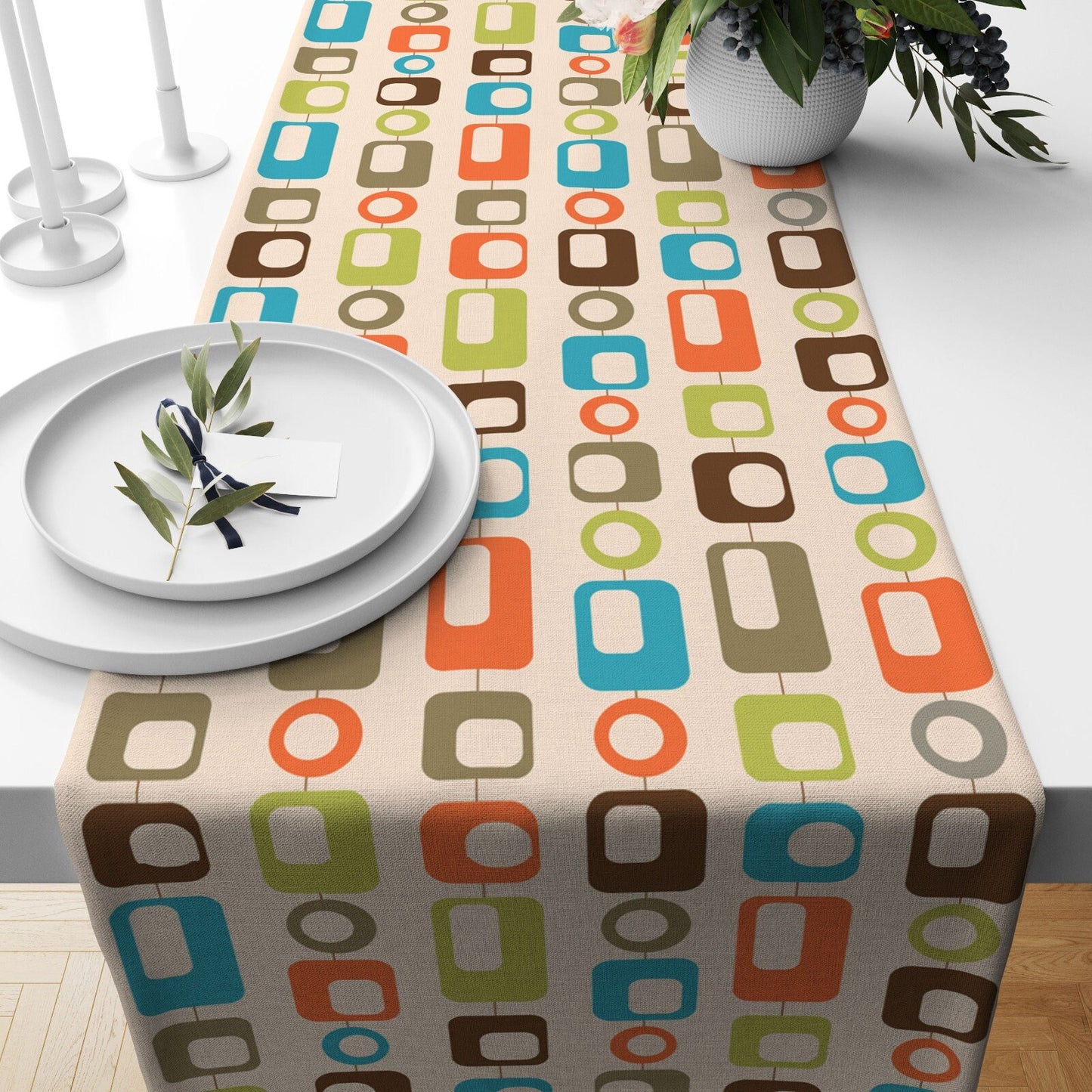 Colourful Retro Mid Century Modern Geometric Table Runner