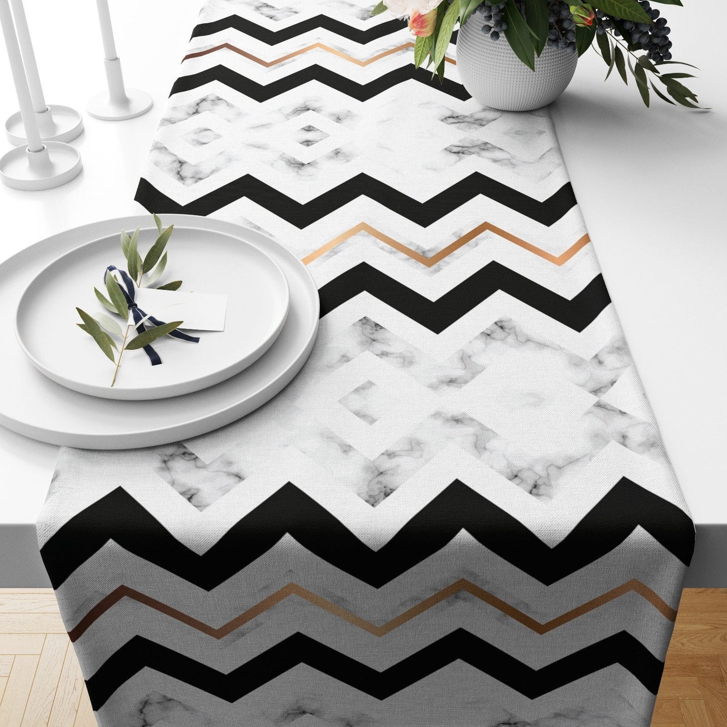 Abstract Zigzag Table Runner Modern Geometric Table Top
