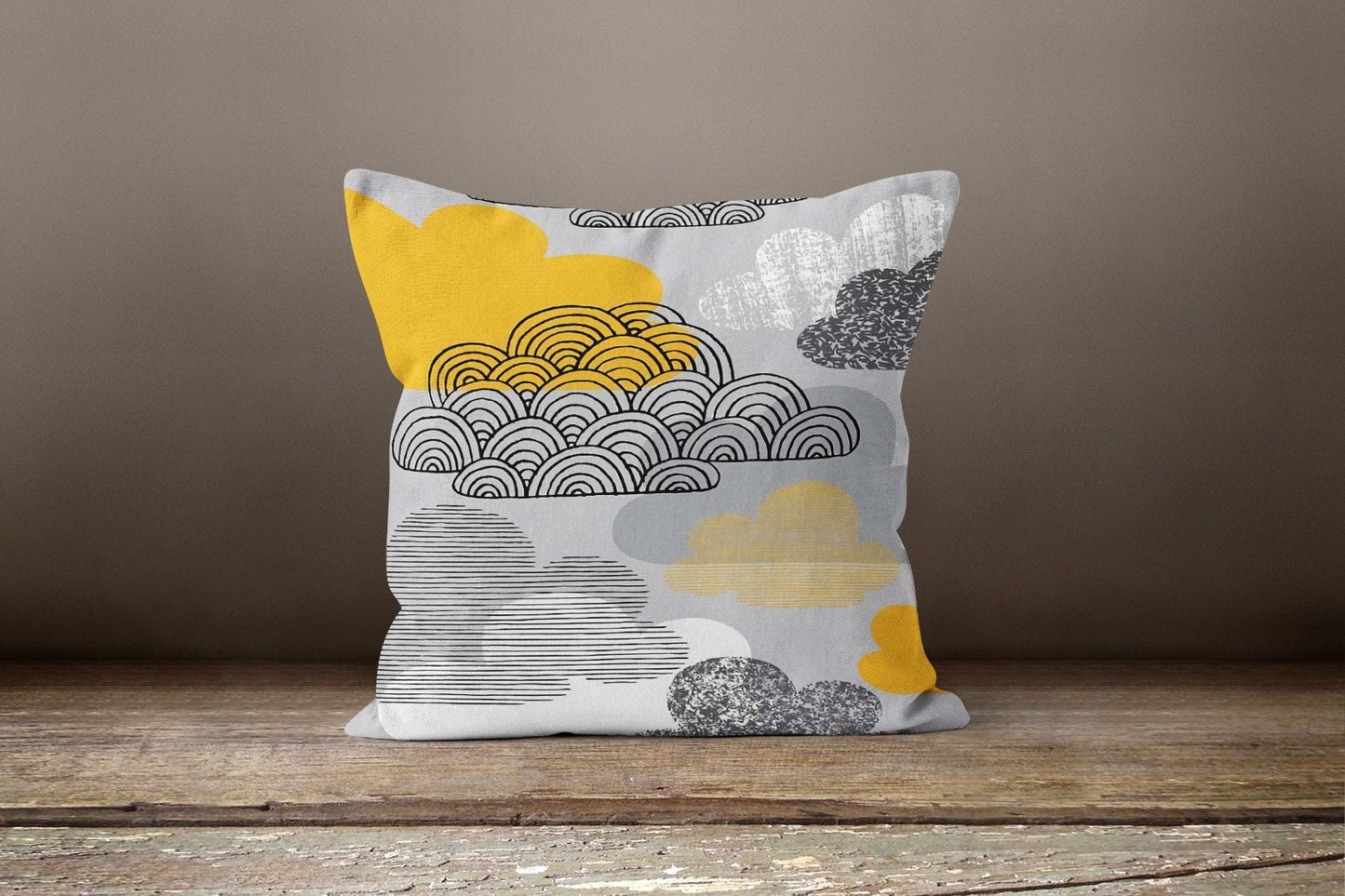 Yellow Grey Modern Geometric Striped Cushion Cover