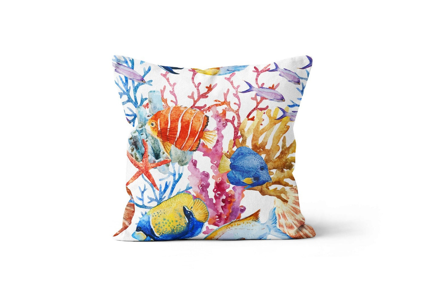 Red and Blue Octopus Cushion Cover, Watercolor Ocean Decor