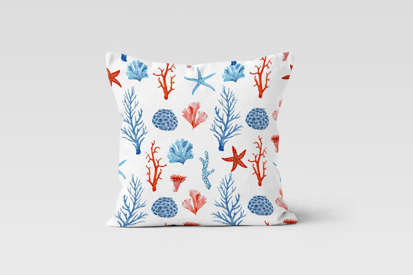 Red and Blue Octopus Cushion Cover, Watercolor Ocean Decor
